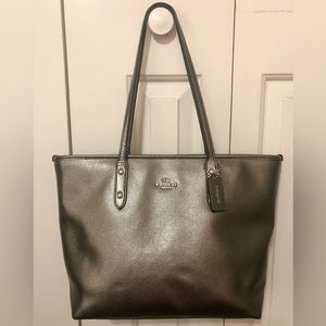 Coach Polished Pebble Leather Large Central Tote with Zip
